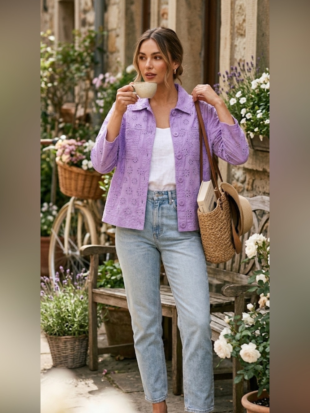 Allison Daley Lavender Eyelet Button-Front Jacket Size: L NWT